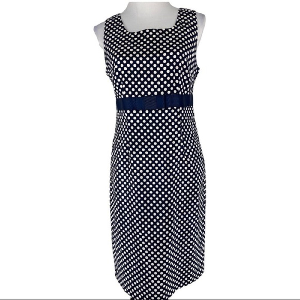 Apart Womens Navy Blue White Polka Dot‎ Sheath Dress Sz 6 Square Neck Sleeveless